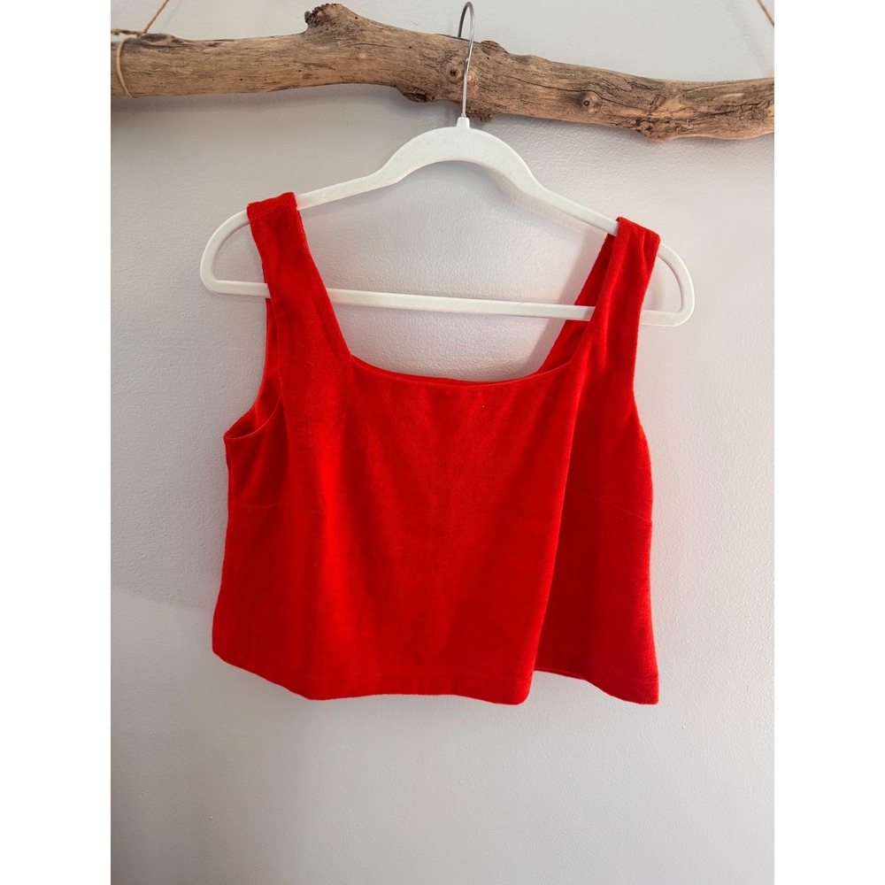LOFT Beach Red Terry Cloth Crop Tank Top Square Neck Sleeveless Small